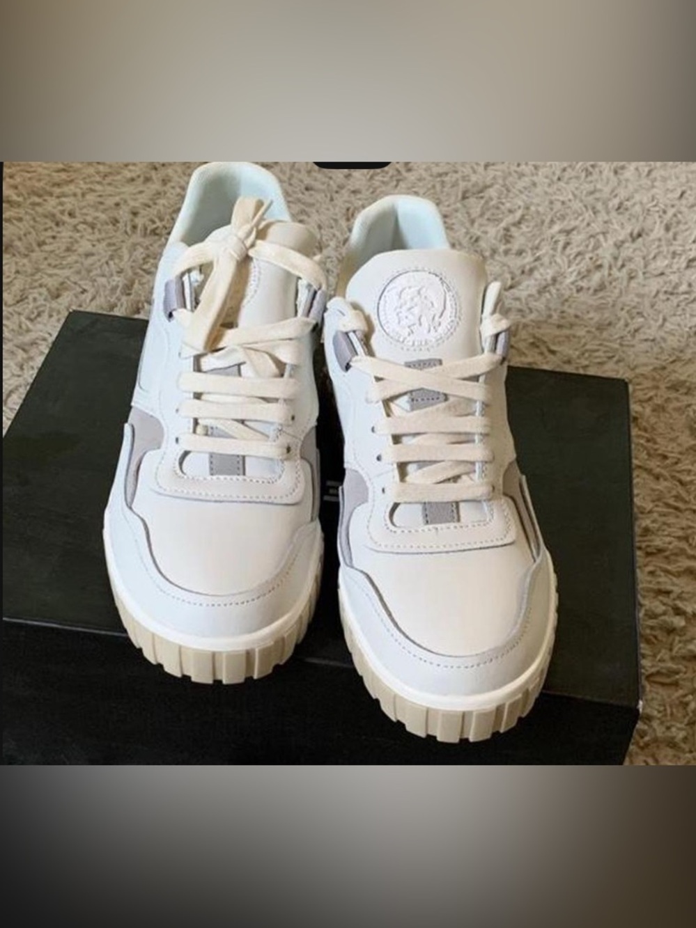 Diesel Cream and Light Gray Men's Platform Sneakers